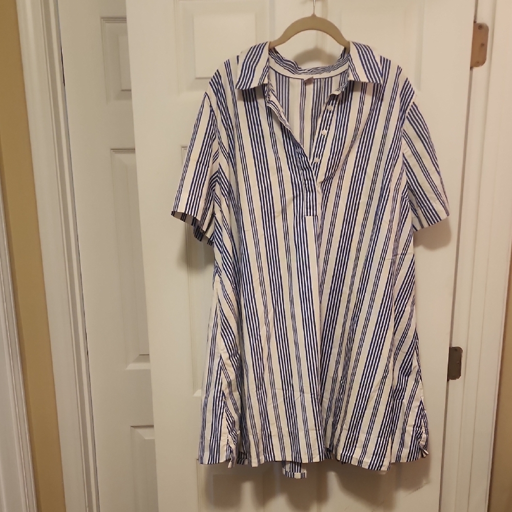 Old Navy Blue and White Striped Shirt Dress
